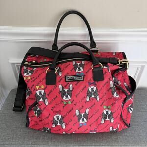 Betsey Johnson French Bulldog Weekender Duffel Travel Zip Carry-On Nylon Bag